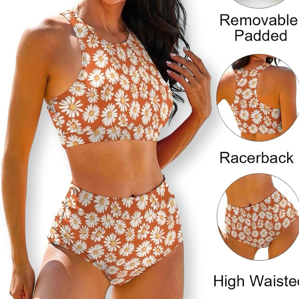 High Waisted Bikini Sets for Women 2 Piece High Neck Bikinis Racerback, Large